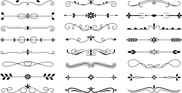 Minimalist hand-drawn line art dividers and embellishments featuring floral, leaf, and curved motifs elegant black ink style vector illustration