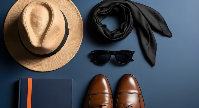 Happy father's day stylish accessories hat shoes and sunglasses for dad