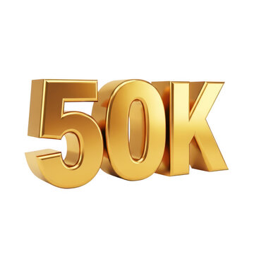 Golden 50k milestone marker isolated on transparent background