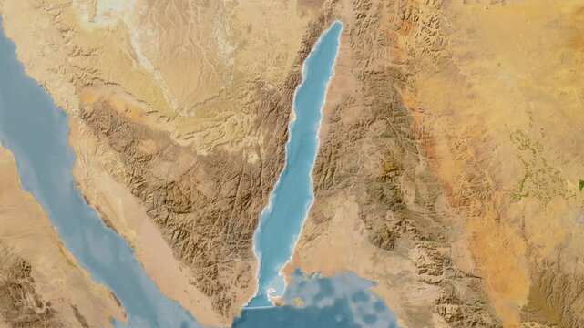 Gulf of Aqaba - Highlighted Geographic Boundaries on Natural Color Map