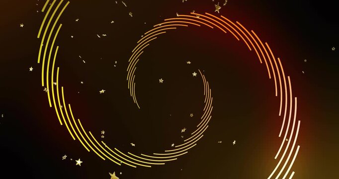 On loop outer segments appearing twin spiral arcs rotating stars drifting colors pulsing for rhythm