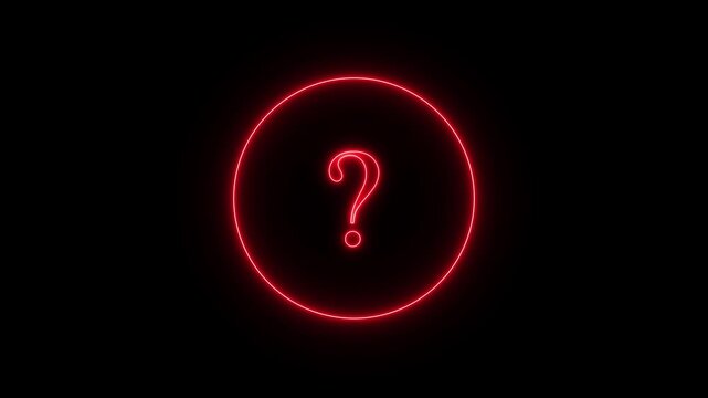 Neon question mark icon animation glowing neon red color confusion mark, Red color question mark neon bright animation 4k video. 