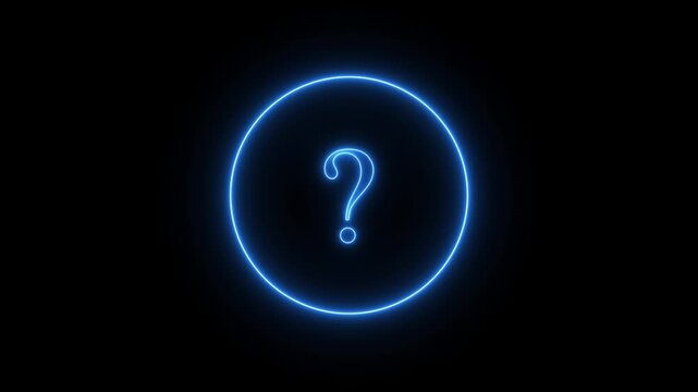 Neon question mark icon animation glowing neon blue color confusion mar ,Question mark icon symbol on color color simple shape circle animation .