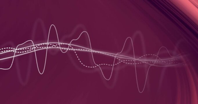 Vertical video: Audio driving waves rightward, dotted trace pulsing for music on maroon backdrop
