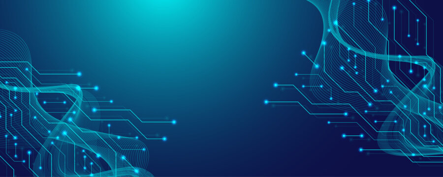 Motherboard technology circuit board background texture design. Creative idea AI banner concept for internet technology. Digital motherboard concept for poster, cover, banner, header, web template