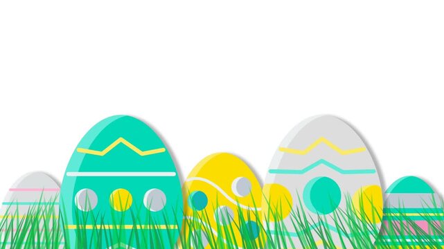 Meadow with green grass and easter eggs, with alpha channel