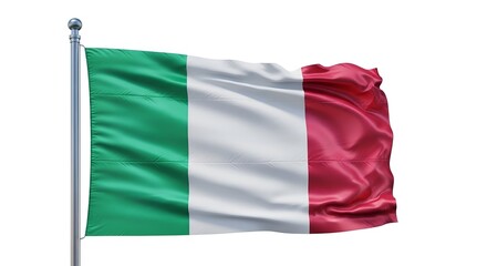 Obraz premium Italian national flag waving in wind against white background, symbol of unity and pride