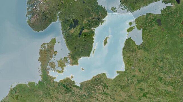Baltic Sea Main Basin, Excluding Sub Basins - Highlighted Geographic Boundaries on Natural Color Map