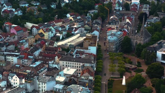 Aerial view around the old town of the city  Baden-Baden
 on a sunny spring noon in Germany.