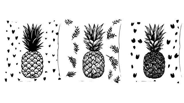 Pineapple throw pillow family with leafy patterns and textures, vectorized collection