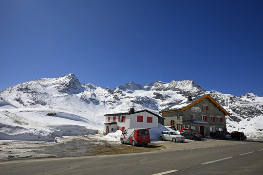 Bernina pass, Switzerland - The Pass is a high mountain pass in the Bernina range of the Swiss Alps, canton of Graub&uuml;nden. It connects St. Moritz in the Engadin valley with the Val Poschiavo valley