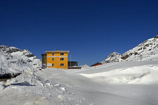 Bernina pass, Switzerland - The Pass is a high mountain pass in the Bernina range of the Swiss Alps, canton of Graub&uuml;nden. It connects St. Moritz in the Engadin valley with the Val Poschiavo valley