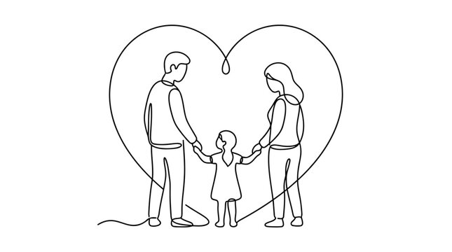 Continuous One Line Drawing Family Guardians Child Protective Circle Minimalist Love