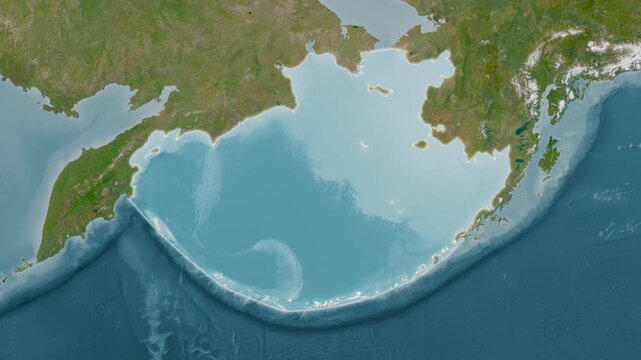 Bering Sea - Highlighted Geographic Boundaries on Natural Color Map