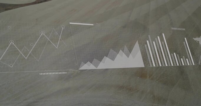 Wireframe line chart appearing over plain, highlighting peaks, growing area and bars for finance