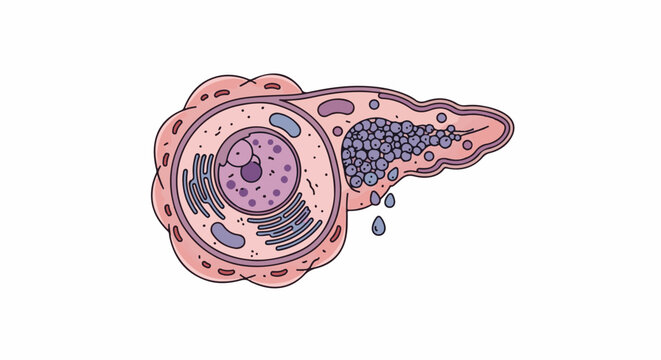 Stylized diagram of a pancreatic acinar cell with granules