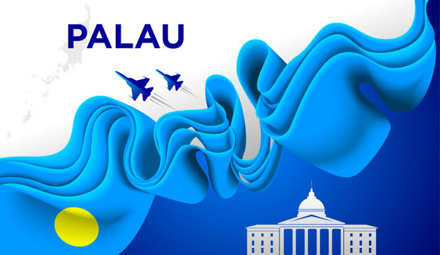 Palau Ribbon Flag Abstract Light Blue Yellow Circle Design