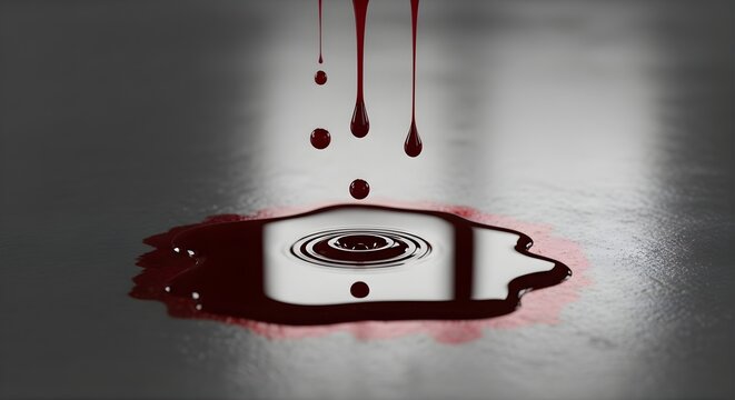 Blood Dripping onto Smooth Surface with Blood Stains and Circles