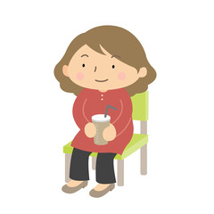 Fototapeta premium カジュアルな若い女性のコーヒーで寛ぐ座り姿 日常生活 イラスト