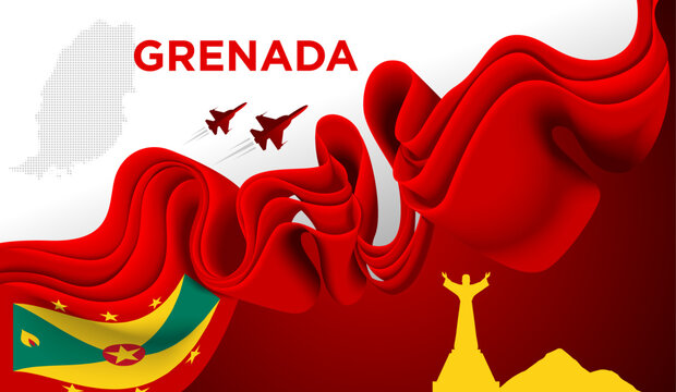 Grenada Flag Wave Abstract Background with Flowing Ribbon Design