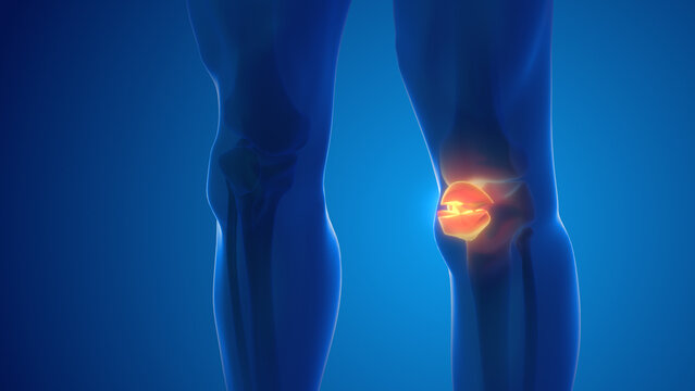 Broken patella bone pain medical concept