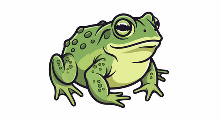 Fototapeta premium A cartoon green frog with big eyes sits on a white background