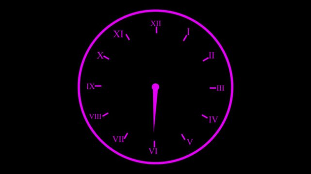 clock icon 24 hours day fast speed.  Analog and digital clock black background 4k video. wall clock timer .12 hour is going speedy , neon analog clock .