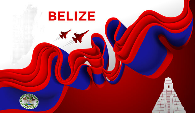 Belize Ribbon Flag Abstract Blue Red Crest Design