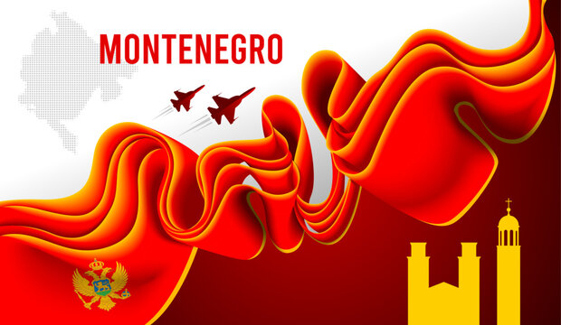 Montenegro Ribbon Flag Abstract Red Gold Two-Headed Eagle Design
