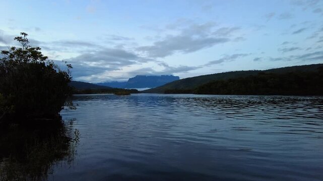 Panoramic view of the Churun River with Angel Falls in the background, soft morning light, Bolivar, Venezuela