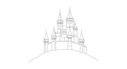 Fantasy castle on a hill, minimalist line art illustration © Line Galaxy