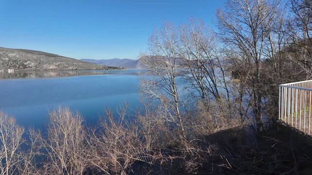 Amazing Panorama of Lake Orestiada around town of Kastoria, Western Macedonia, Greece