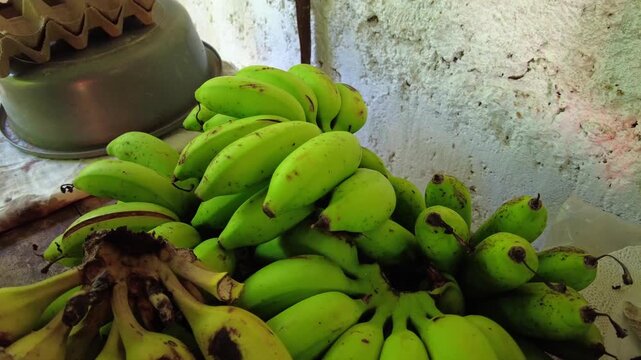 Bananas and apple-bananas harvested by hand at a humble home in Los Valles del Tuy, Miranda, Venezuela