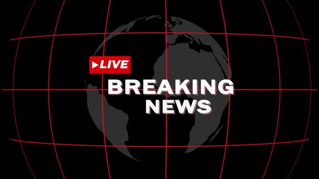 Breaking news live dark globe graphic for urgent news updates. Dark globe for real-time news alerts and global coverage. Breaking news graphic for digital news platforms and media interfaces.