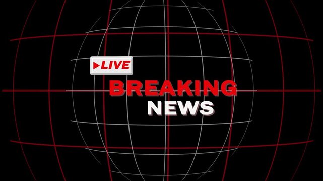 Breaking news live grid globe graphic for global news updates. Live grid globe for urgent news alerts and worldwide coverage. Breaking news graphic for digital news platforms and media interfaces.