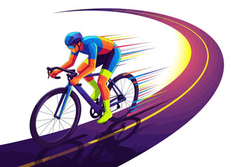 Fototapeta premium Cyclist Riding Fast on Winding Road with Blurred Motion Lines
