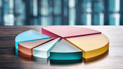 Fototapeta premium Digital marketing e commerce colorful pie chart wooden table showing data distribution