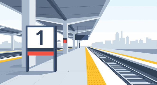 Modern Railway Station Platform with Number One Sign