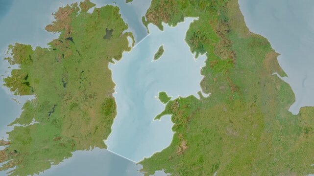 Irish Sea and St. George's Channel - Highlighted Geographic Boundaries on Natural Color Map