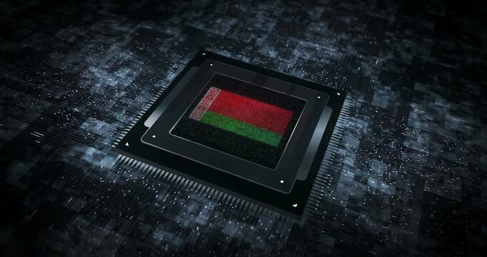 Belarus flag on computer cpu. Swedish banner digital and cyber technology concept animation.