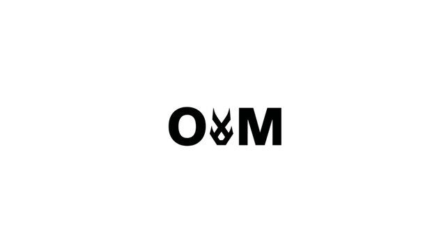 Minimalist black O and M typography with a unique stylized ampersand icon, modern abstract lettermark on clean white background