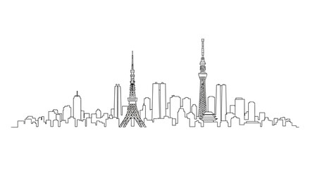 Fototapeta premium Tokyo Skyline Line Art Illustration with Iconic Landmarks