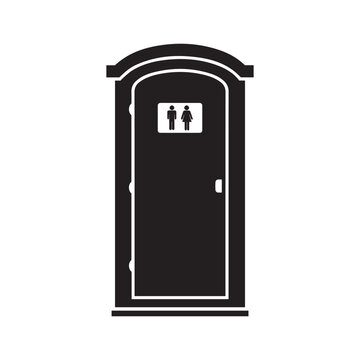 Mobile portable plastic toilet icon used in public places isolated on white background. Chemical bio toilet cabin icon. Restroom WC lavatory stall. Public convenience facilities. Vector illustration