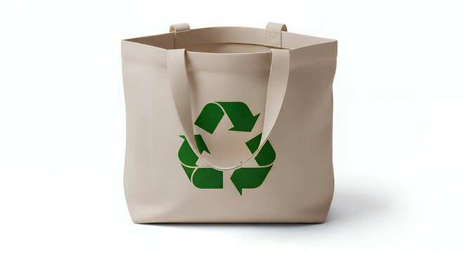 Reusable beige tote bag with green recycle symbol isolated png eco-friendly shopping bag for sustainable lifestyle and environmental awareness tote bag mockup mockup fabric bag tote blank canvas cloth