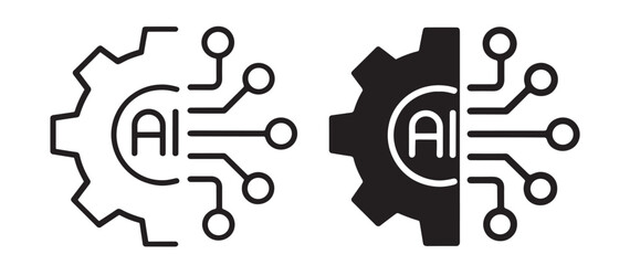 Obraz premium artificial intelligence gear line icons set, automation system with neural circuit network, technology vector outline collection on transparent background