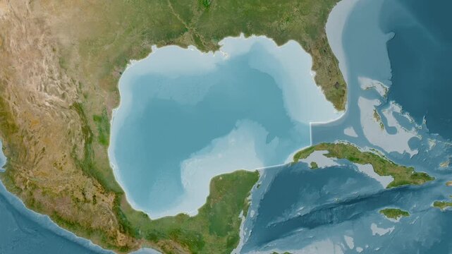 Gulf of Mexico - Highlighted Geographic Boundaries on Natural Color Map