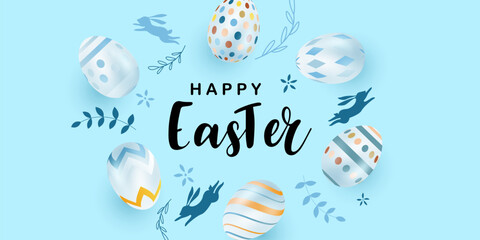 Happy Easter! Beautiful Easter greeting card background vector illustration featuring...