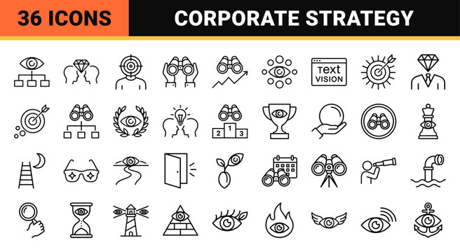 Strategic Business Vision and Foresight Outline Symbols, Ultra-minimalist Monoline Geometric Line Art for Leadership and Future Planning
