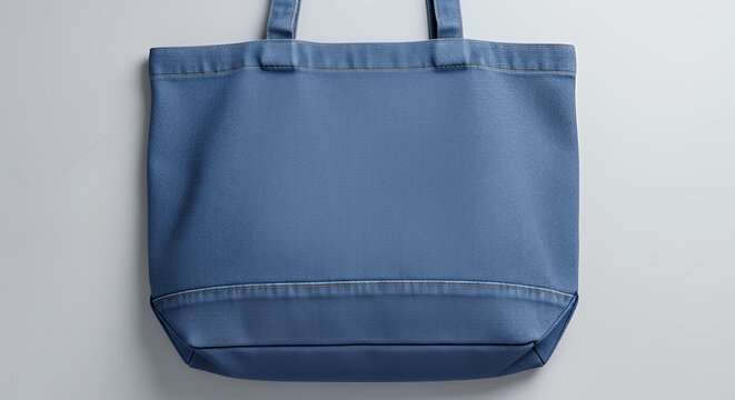 Realistic empty blue denim tote bag mockup with subtle texture on soft background hd tote bag mockup mockup fabric bag tote blank canvas cloth design eco fashion cotton shopping empty background