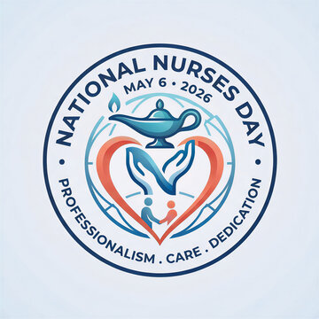 ​National Nurses Day 2026 Badge Logo Design with Heart and Nightingale Lamp Symbol for Healthcare Celebration